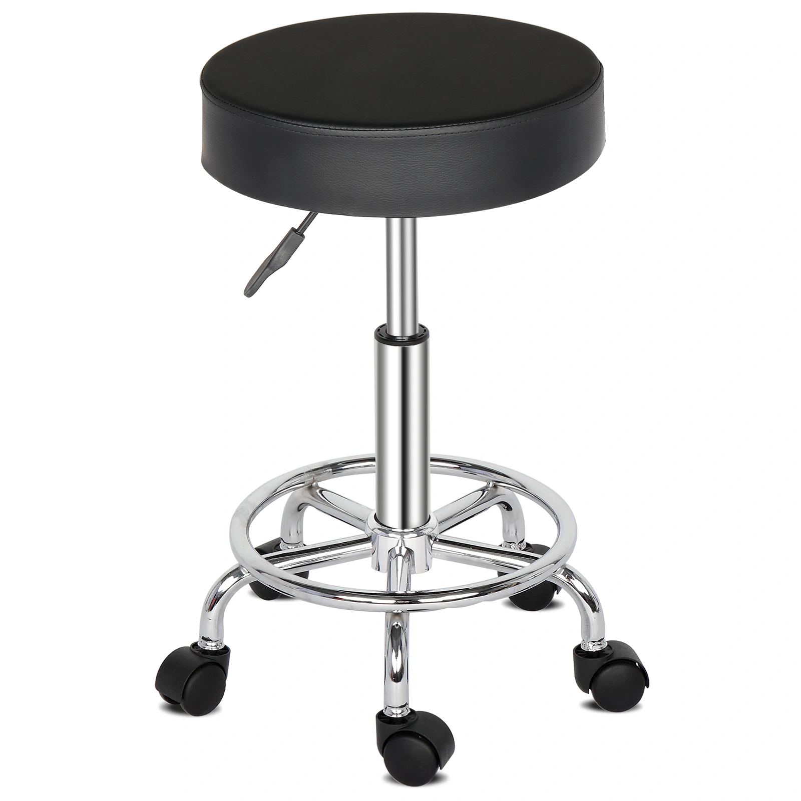 Professional Salon Stool with Spider Base - 8cm Thick Molded Foam, Semi-PU Leather, SGS Certified Gas Lift, 150kg Capacity, Nylon Casters, Black
