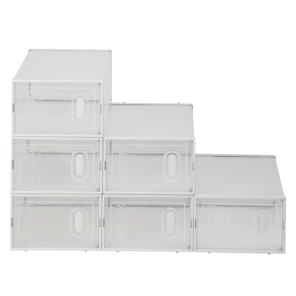 Shoe Storage Boxes 6 Pack Clear Plastic Stackable - White view 2