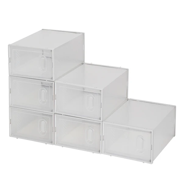 Shoe Storage Boxes 6 Pack Clear Plastic Stackable - White view 3