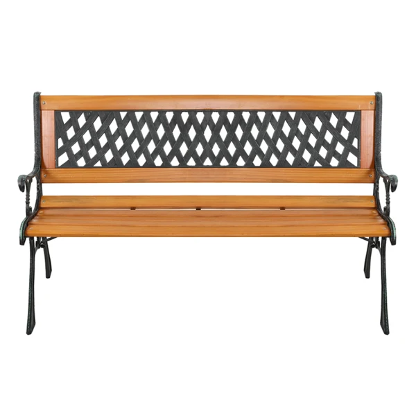 49" Garden Bench Patio Porch Chair Deck Hardwood Cast Iron Love Seat Weave Style Back view 4