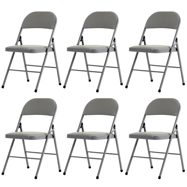 6pcs Elegant Foldable Iron & PVC Chairs for Convention & Exhibition Gray view 4