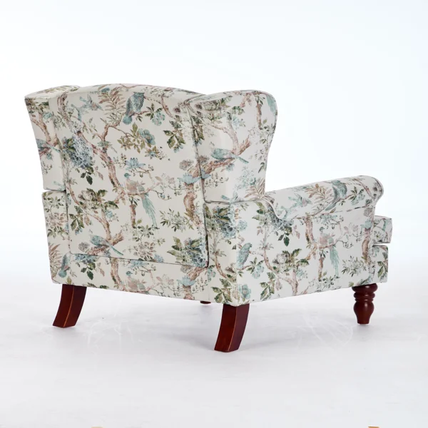 Modern Accent Chair with Retro Wood Legs, Comfy Upholstered Armchair, Floral Design Single Sofa Chair for Living Room Bedroom Office - Floral Blue Bird view 6