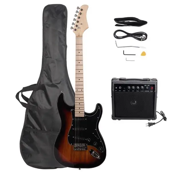 ST Stylish Electric Guitar with Black Pickguard Golden view 2