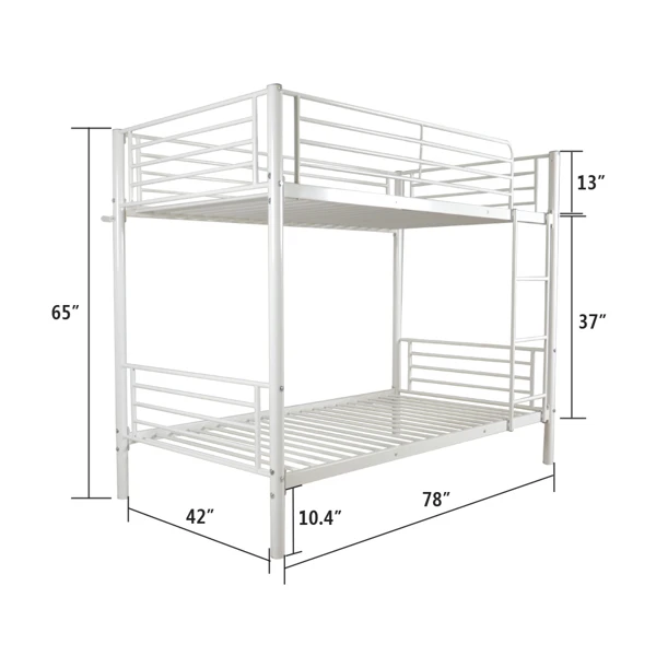 [Same Code:38354706]Iron Bed Bunk Bed with Ladder for Kids Twin Size White view 5