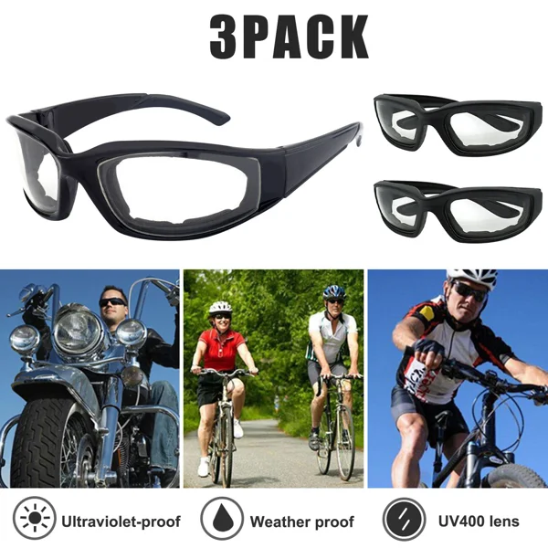 3 pairs Motorcycle Sports Biker Riding Glasses Wind Resistant Eye Protection Clear Sports Goggles Cycling Glasses Sunglasses view 4