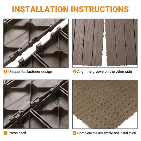 Plastic Interlocking Deck Tiles, 27 Pack, 11.8"x11.8" Waterproof Flooring Tiles for Indoor and Outdoor, Patio Floor Decking Tiles for Porch Poolside Balcony Backyard view 3