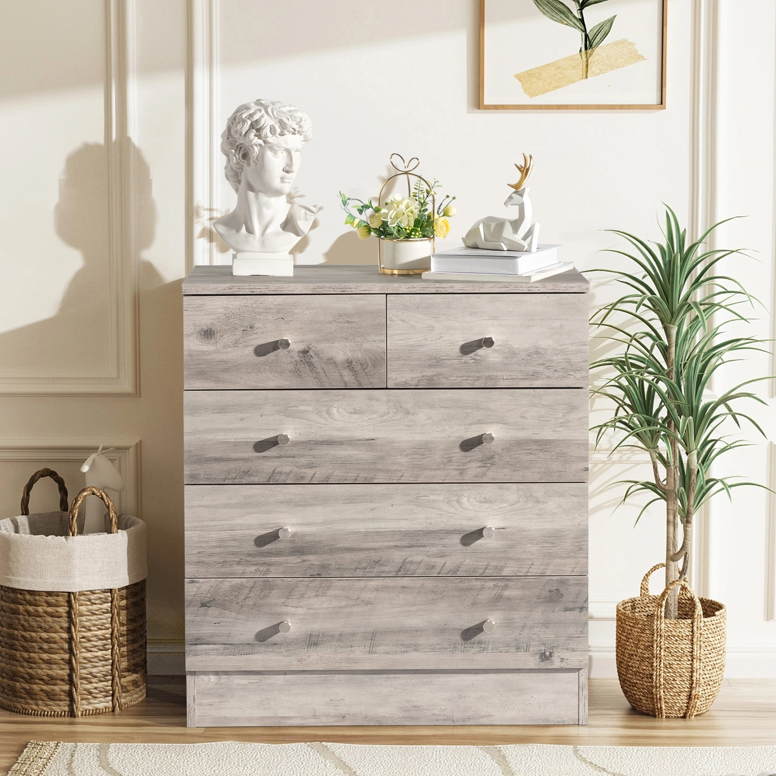 Modern Simple 5-Drawer Dresser, Gray