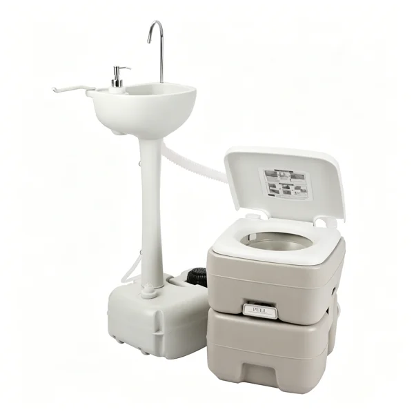 5 Gallon Upgrade Portable RV Toilet with Matching White Lid Ring Waste Holding Tank, Outdoor Hand Wash Station, HDPE Material, White view 4