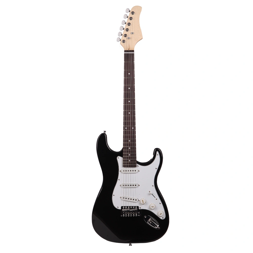 Rosewood Fretboard Electric Guitar - Black Body w/ White Pickguard, 6-String ST Style, Maple Neck, Rosewood Fingerboard