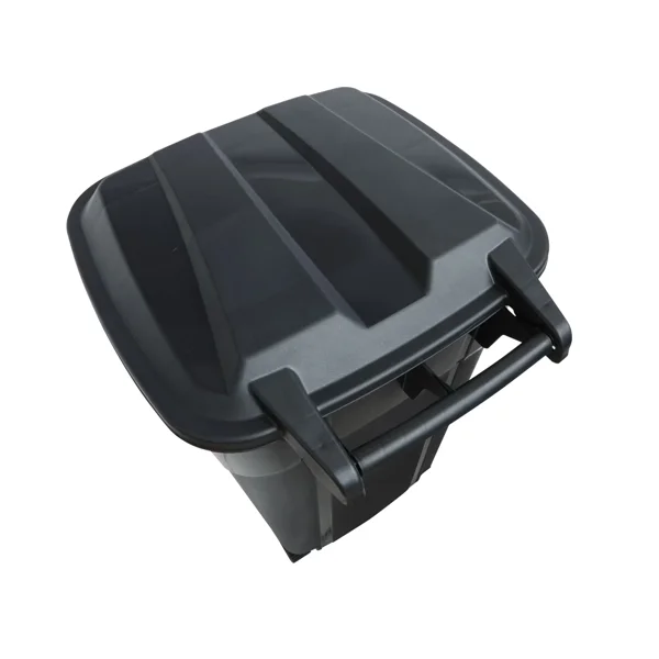 (2 pack)32 Gallon Wheeled Heavy Duty Plastic Garbage Can, Attached Lid, Black view 3