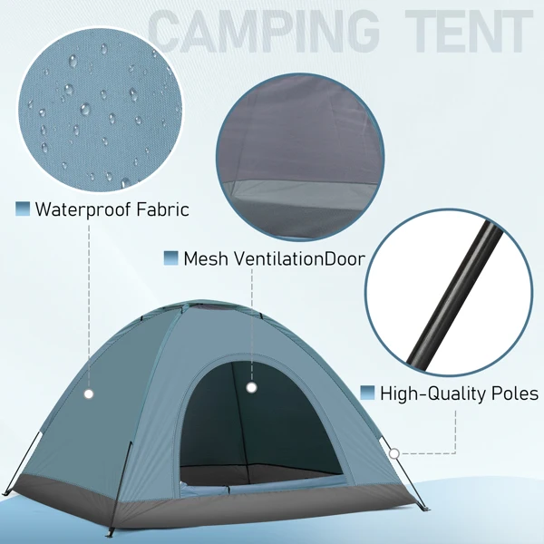 3-4 Person Camping Dome Tent Blue view 4
