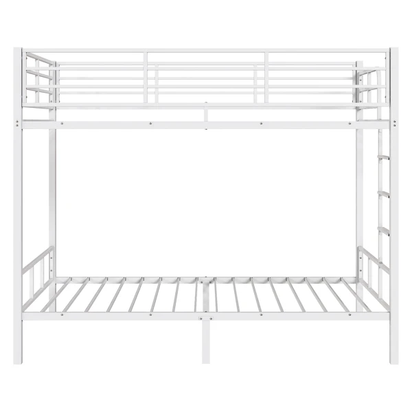 White Twin Bunk Bed Square Tube High Guardrail Side Ladder Opening Iron Bed view 2