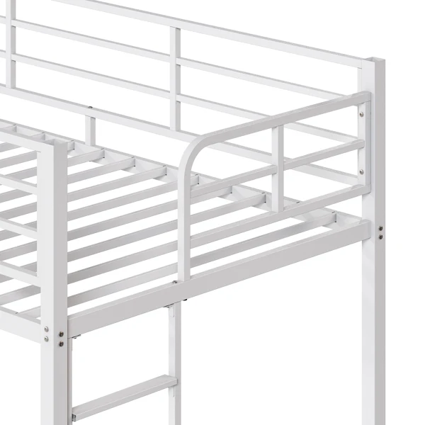White Twin Bunk Bed Square Tube High Guardrail Side Ladder Opening Iron Bed view 4