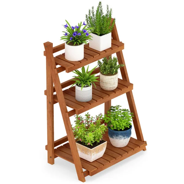 Acacia Wood 3-Tier Ladder Plant Stand, Foldable Indoor Outdoor Display Rack view 5