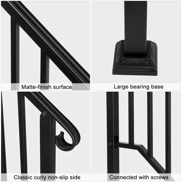 Artisasset Matte Black Outdoor 3 Level Iron Handrail view 5