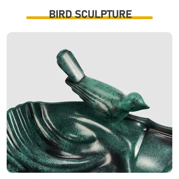 50*36*81cm Dark Green Resin Bird Bath With Shell Edge & 1.4W Solar Fountain view 2
