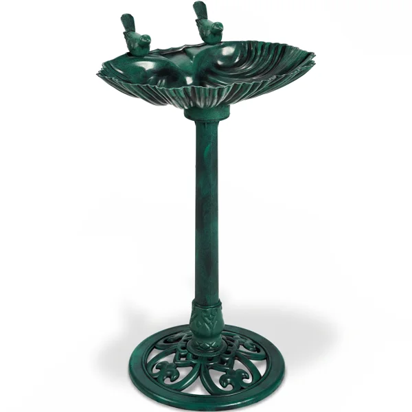 50*36*81cm Dark Green Resin Bird Bath With Shell Edge & 1.4W Solar Fountain view 3