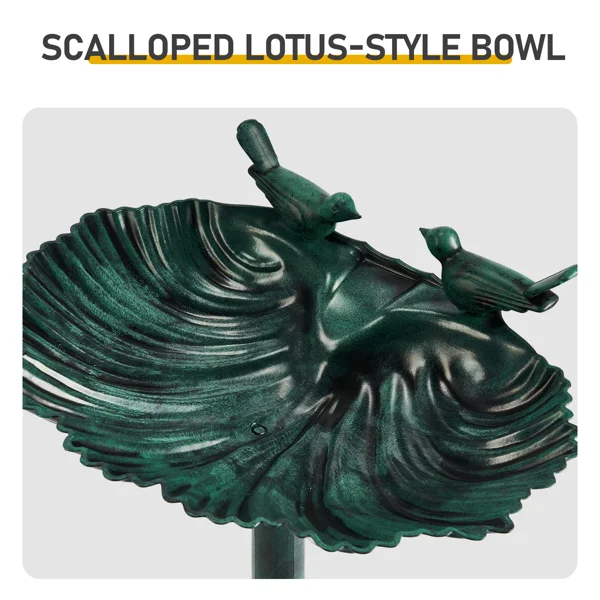 50*36*81cm Dark Green Resin Bird Bath With Shell Edge & 1.4W Solar Fountain view 6