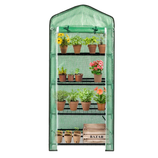 69x49x160cm Black Iron Pipe Pointed Mini Flower Stand With 4 Layers Of Grid, With Zipper Rolling Door, PE Cloth Green House view 6