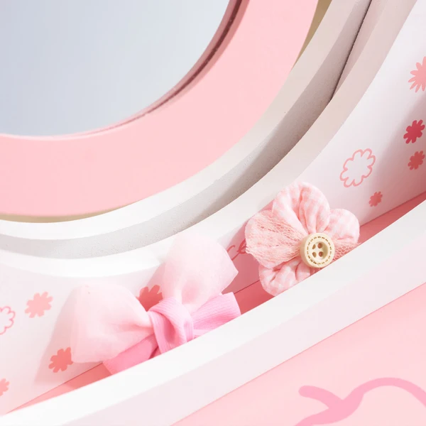 White MDF spray-painted 1-drawer 2-desktop storage box children's dressing table set with Apple print view 4