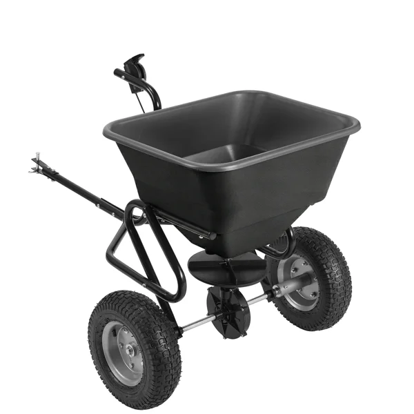 Tow Behind Broadcast Spreader, 110LBS Capacity, Tow/Push Garden Spreader with 10 Adjustable Setting, Lawn Spreaders for Seed, Fertilizer, Salt, Ice Melt