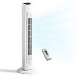 US Standard RTW-AR Tower Fan, 110V 45W, 32 Inch, Column Shape, White Plastic Body, Copper Motor, Touch & Remote Control, 3 Speeds, 3 Modes, Oscillating Function, 7.5-Hour Timer, For Home Use