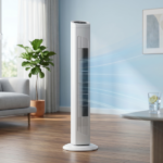 US Standard RTW-AR Tower Fan, 110V 45W, 32 Inch, Column Shape, White Plastic Body, Copper Motor, Touch & Remote Control, 3 Speeds, 3 Modes, Oscillating Function, 7.5-Hour Timer, For Home Use - Image 3