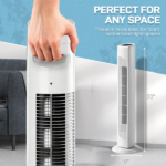 US Standard RTW-AR Tower Fan, 110V 45W, 32 Inch, Column Shape, White Plastic Body, Copper Motor, Touch & Remote Control, 3 Speeds, 3 Modes, Oscillating Function, 7.5-Hour Timer, For Home Use - Image 4