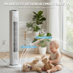 US Standard RTW-AR Tower Fan, 110V 45W, 32 Inch, Column Shape, White Plastic Body, Copper Motor, Touch & Remote Control, 3 Speeds, 3 Modes, Oscillating Function, 7.5-Hour Timer, For Home Use - Image 7