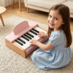 18-Key Wooden Kids Piano with Music Stand, Pastel Color Toddler Musical Toy, Educational Keyboard Instrument Gift for Boys Girls Ages 3+ Pink - Image 3