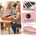 18-Key Wooden Kids Piano with Music Stand, Pastel Color Toddler Musical Toy, Educational Keyboard Instrument Gift for Boys Girls Ages 3+ Pink - Image 4