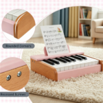 18-Key Wooden Kids Piano with Music Stand, Pastel Color Toddler Musical Toy, Educational Keyboard Instrument Gift for Boys Girls Ages 3+ Pink - Image 8