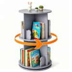 2-Tier Kids Rotating Bookshelf - 360° Display for Books/Toys, Bear Baffles + Child-Friendly Height, 22 lbs Net Weight