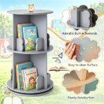 2-Tier Kids Rotating Bookshelf - 360° Display for Books/Toys, Bear Baffles + Child-Friendly Height, 22 lbs Net Weight - Image 6
