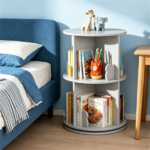 2-Tier Kids Rotating Bookshelf - 360° Display for Books/Toys, Bear Baffles + Child-Friendly Height, 22 lbs Net Weight - Image 7