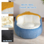 Oversized Bean Bag Chairs,Multicolor Faux Fur Couch Filled with Shredded Sponge,Large Lounger Sofa For Living Room,No Assembly Required , Blue+White+Yellow - Image 7
