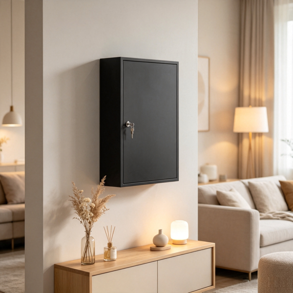 Black Wall Mount Medicine Cabinet – 3 Tier Shelves, 2 Lock Keys, 15.7" x 7.1" x 23.6" Bathroom Cabinet