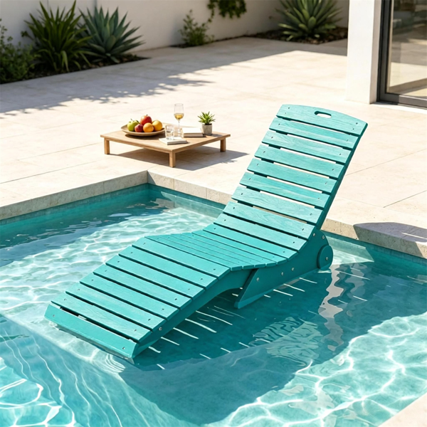 HDPE In-Pool Lounge Chair with Rear Rolling Wheels, 450 LBS Capacity S-Curve Ergonomic Pool Chaise for 5.5"-8.5" Water Depth 304 Stainless Steel Hardware Weather Resistant Sun Shelf Pool Float Seat - Turquoise