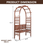 6.8FT Wooden Arch with Bench for 2 People, Garden Arbor Trellis for Climbing Plant, Outdoor Garden Lawn Backyard Patio Decor, Dark Brown - Image 3