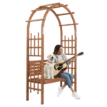 6.8FT Wooden Arch with Bench for 2 People, Garden Arbor Trellis for Climbing Plant, Outdoor Garden Lawn Backyard Patio Decor, Dark Brown - Image 4