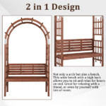 6.8FT Wooden Arch with Bench for 2 People, Garden Arbor Trellis for Climbing Plant, Outdoor Garden Lawn Backyard Patio Decor, Dark Brown - Image 8