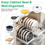Adjustable Carbon Steel Sliding Cookware Storage Rack, Anti-Rust Pull Out Pan Lid Holder for Cutting Boards Baking Sheets Bakeware-white - Image 3