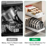 Adjustable Carbon Steel Sliding Cookware Storage Rack, Anti-Rust Pull Out Pan Lid Holder for Cutting Boards Baking Sheets Bakeware-white - Image 5