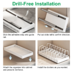 Adjustable Carbon Steel Sliding Cookware Storage Rack, Anti-Rust Pull Out Pan Lid Holder for Cutting Boards Baking Sheets Bakeware-white - Image 6