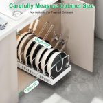 Adjustable Carbon Steel Sliding Cookware Storage Rack, Anti-Rust Pull Out Pan Lid Holder for Cutting Boards Baking Sheets Bakeware-white - Image 7