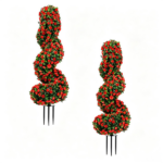2 Pack Realistic Lifelike Faux Spiral Plant, All-Weather PE Artificial Flower Shrub for Indoor Outdoor Home Garden Decoration - Red - Image 3
