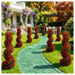2 Pack Realistic Lifelike Faux Spiral Plant, All-Weather PE Artificial Flower Shrub for Indoor Outdoor Home Garden Decoration - Red - Image 6