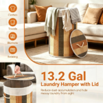 13.2 Gallon Bamboo Laundry Hamper with Lid & Removable Liner, Collapsible Dirty Clothes Basket with Side Handles for Bathroom Nursery Laundry Room - Image 5