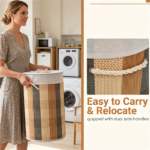 13.2 Gallon Bamboo Laundry Hamper with Lid & Removable Liner, Collapsible Dirty Clothes Basket with Side Handles for Bathroom Nursery Laundry Room - Image 7