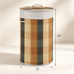 13.2 Gallon Bamboo Laundry Hamper with Lid & Removable Liner, Collapsible Dirty Clothes Basket with Side Handles for Bathroom Nursery Laundry Room - Image 8